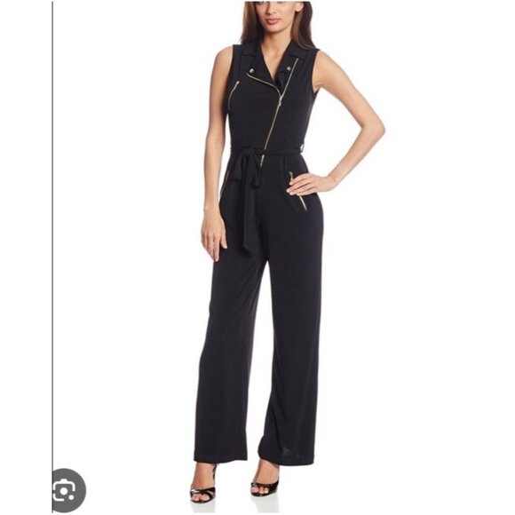Calvin Klein Women’s Black sleeveless Jumpsuit with gold zippers size 8 - Picture 1 of 13